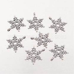 Pendenti in lega di Natale in stile tibetano a fiocco di neve,  piombo e cadmio libero, argento antico, 23x17.5mm, Foro: 1.5 mm