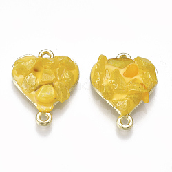 Conectores de enlaces de aleación, con gemas y esmalte, corazón, la luz de oro, oro, 20x16x6mm, agujero: 1.5 mm