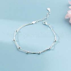 Round Beads Multi-strand Bracelet, 925 Sterling Silver Snake Chain Double Layered Bracelet for Teen Girl Women, Platinum