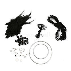DIY Woven Net/Web with Feather Making Set, Including Faux Suede Cord, Nylon Thread Cord, Wood Beads, Feather, Iron Ring & Jump Ring & Ribbon Ends, Natural Shell Pendants, Black, 2.5x2mm, about 5m/bundle, 1bundle