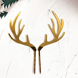 Acrylic Mirror Cake Toppers, Cake Inserted Cards, Christmas Themed Decorations, Antlers, Gold, 110x1.8mm