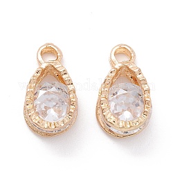 Alloy Clear Cubic Zirconia Charms, Long-Lasting Plated, Teardrop, Golden, 12.5x7x5mm, Hole: 1.8mm