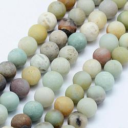 Natural Flower Amazonite Beads Strands, Frosted, Round, 8mm, Hole: 1mm, about 48pcs/strand, 15.3 inch(39cm)