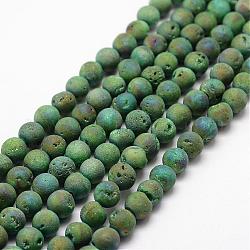 Electroplated Natural Quartz Crystal Beads Strands, Druzy Geode Crystal, Round, Green, 8mm, Hole: 1mm, about 50pcs/strand, 15.3 inch(39cm)