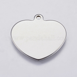 201 pendente in acciaio inossidabile con etichetta con pendenti vuoti, cuore, colore acciaio inossidabile, 23x25x1mm, Foro: 2 mm
