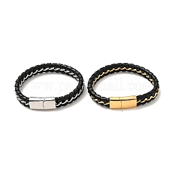 Leather & 304 Stainless Steel Braided Cord Bracelet with Magnetic Clasp for Men Women, Mixed Color, 8-7/8 inch(22.6cm)