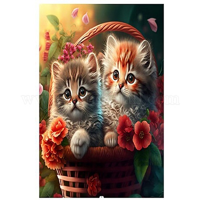 Cute Animal Pattern DIY Diamond Painting Kits, Including Resin Rhinestones  Bag, Diamond Sticky Pen, Tray Plate and Glue Clay, Cat Shape, 400x300mm