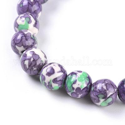 Braccialetti elastici con perline rotonde in giada bianca oceano&nbsp;BJEW-G019-1-1