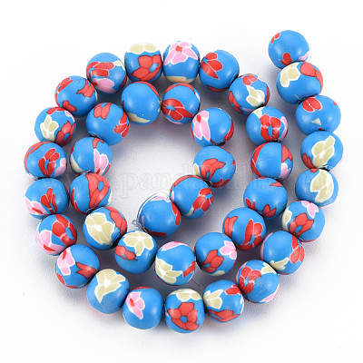 Handmade Polymer Clay Beads Strands, Round, Crimson, 8~9x8mm, Hole: 1.8mm,  about 40pcs/strand, 12.80 inch~12.99 inch(32.5~33cm)