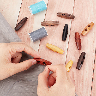 50pcs Toggle Buttons for Coats, Wooden Buttons Oval Double Hole Buttons 2  Holes, Wood Sewing Horn Toggle Buttons, DIY Coat Clothes Decoration