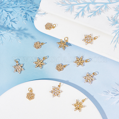 18K Gold Plated Mini Snowflake Charms 12 Pcs