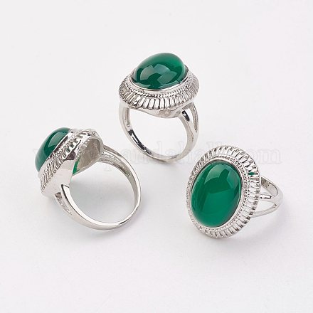Heated & Dyed Natural Green Agate Finger Rings RJEW-P122-06-1