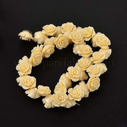 Rose Flower Resin Beads Strands RESI-G004-6-1