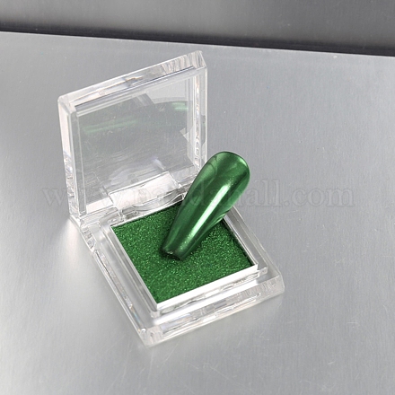 光沢のあるネイルグリッターパウダー  ミラー効果  パウダースターライト顔料装飾  ブラシ1本付き(無料)  グリーン  プラスチックボックス：35x35x13mm MRMJ-T090-07H-1