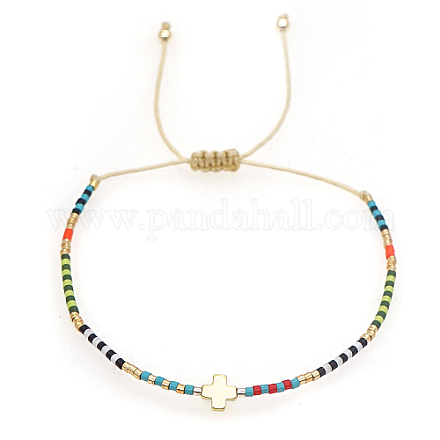 Braccialetto con perline intrecciate con croce e semi di vetro KG3745-1-1