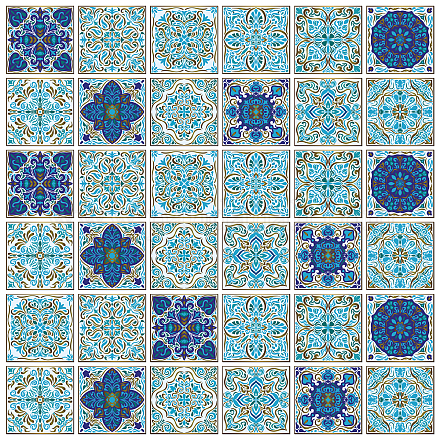 CHGCRAFT 36PCS Vintage Blue Peel and Stick Tile Stickers 4x4 inch Wall Stickers Waterproof Detachable PVC Wall Tile Stickers Decorative Stickers for Kitchen Washroom Bedroom Wall Table Office DIY-WH0454-004-1