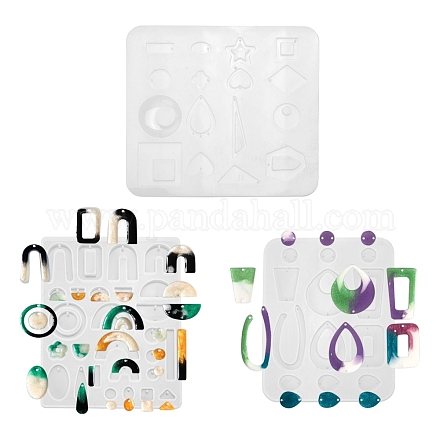 3 pièces géométrie/larme/coeur pendentif & liens moules en silicone DIY-LS0003-23-1