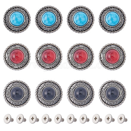 GORGECRAFT 21 Sets Red Turquoise Metal Buckle 20mm Synthetic Turquoise Screw Back Buttons Concho Cat Eye Buttons Replacement Vintage Alloy Buckle for DIY Leather Craft Fabrics Sewing Decorati FIND-GF0005-34-1