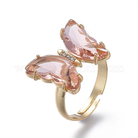 Adjustable Brass Glass Finger Rings RJEW-P148-A01-15-1