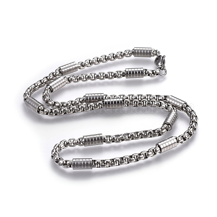304 Stainless Steel Box Chain Necklaces NJEW-F242-09P-1