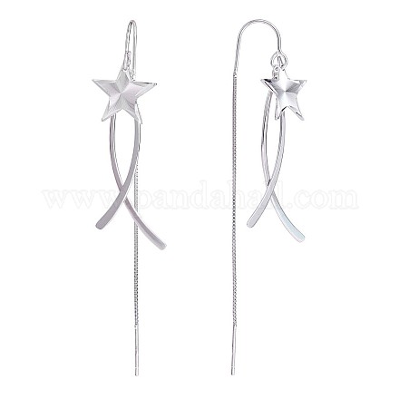 Rhodium Plated 925 Sterling Silver Star with Chain Tassel Dangle Earrings JE1043A-1