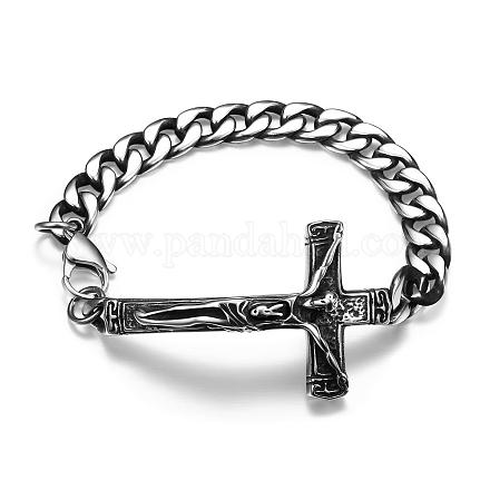 316L Surgical Stainless Steel Crucifix Cross Link Bracelets For Men BJEW-BB01273-1