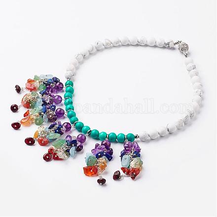 Natural Mixed Gemstone Beaded Bib Statement Necklaces NJEW-JN01736-1