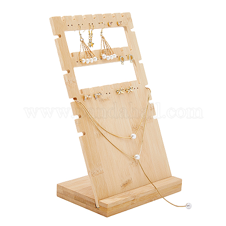 SUPERFINDINGS 1Pc Bamboo Jewelry Display Stands 3-Tier Slant Back Jewelry Organizer Holder 36-hole Tray Organizer Holder with Base for Ear Studs Display EDIS-WH0021-32B-1