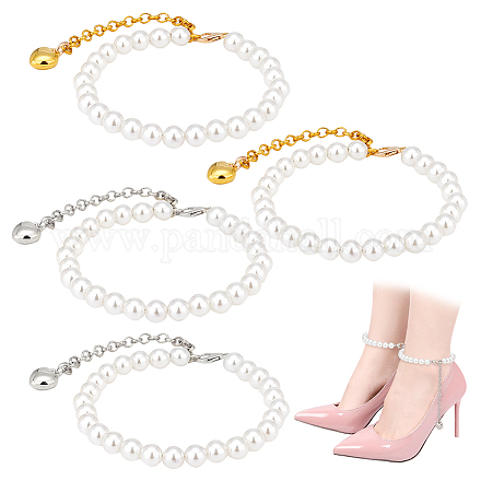 Pandahall elite 2 paia 2 colori staccabile da donna in plastica abs imitazione perla lacci per scarpe con perline per tacchi alti FIND-PH0007-46-1