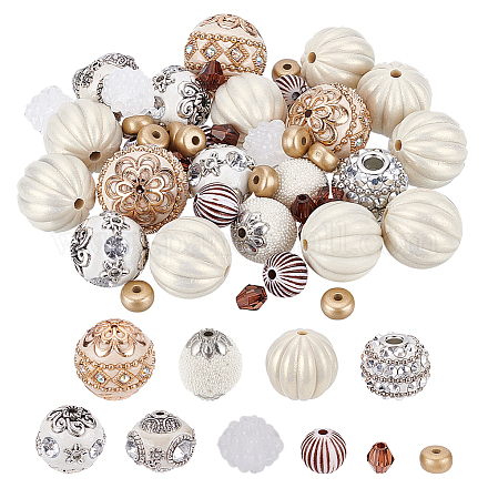 BENECREAT 60PCS Brown White Handmade Indonesia Round Beads DIY-BC0006-34-1