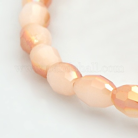 Half Rainbow Plated Imitation Jade Glass Faceted Rice Beads Strands GLAA-A030A-HR05-1