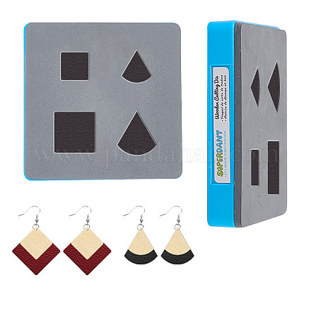 SUPERDANT Leather Earrings Cutting Dies 2 Sizes Fan-Shaped and Square Faux Leather Earring Wooden Die Cutting Mold for Dangle Earring Making Women GITS Art Crafts DIY Supplies DIY-SD0001-68D-1