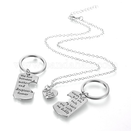 Daddy Mother Daughter Forever Love Family Heart Puzzle Jewelry Sets SJEW-K155-02P-1