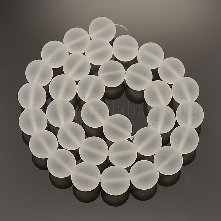 Frosted Transparent Round Glass Beads Strands X-FGLA-P002-12mm-03-1