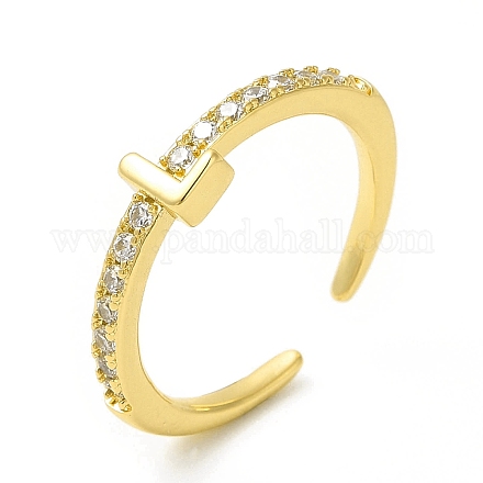 Clear Cubic Zirconia Initial Letter Open Cuff Ring RJEW-H120-09G-L-1