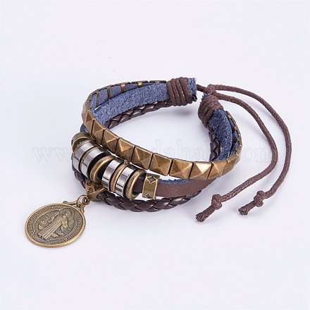 Bracelets tressés de multi-brins de cordon en cuir PU BJEW-K192-02D-1
