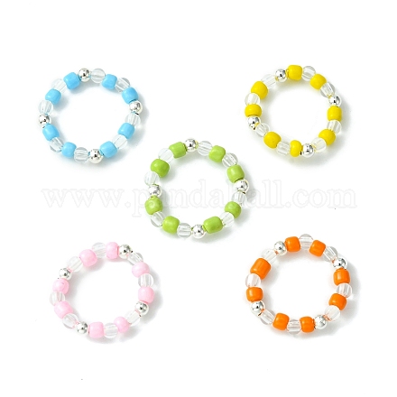 Anneaux extensibles en perles de graines d'acrylique et de verre pour femmes RJEW-JR00594-1