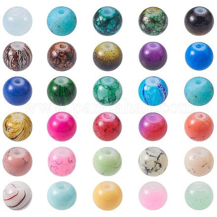 Perles en verre rondes peint à la bombe couleur mixte et style mixte DGLA-PH0001-6mm-01M-1