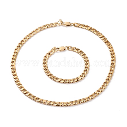 Women's Vacuum Plating 304 Stainless Steel Cuban Chains Bracelets and Necklaces Jewelry Sets SJEW-JS01156-1