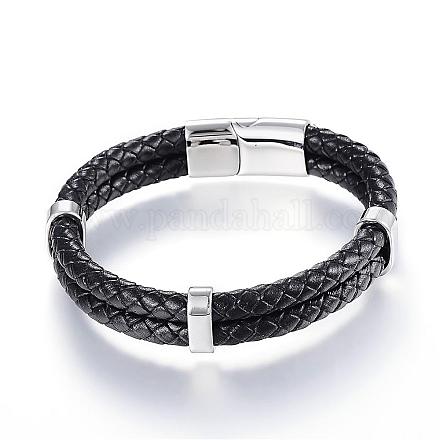 Bracelets mkulti-strand en cuir tressé en cuir BJEW-K141-13-1