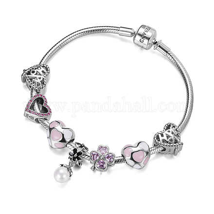 TINYSAND Sterling Silver Pink Lovely Heart European Charm Bracelets TS-Set-004-22-1