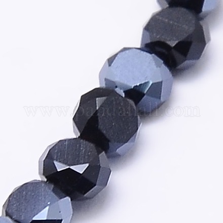 Faceted Flat Round Electroplate Frosted Crystal Glass Beads Strands EGLA-F014-G02-1