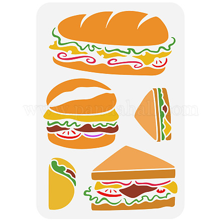 Fingerinspire fastfood stencil per la pittura 11.7x8.3 pollice scava fuori hamburger stencil panini mestiere stencil di plastica pet hamburger cheeseburger disegno stencil per la parete DIY-WH0396-0001-1