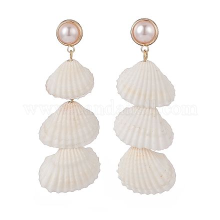 Aretes colgantes de perla y concha en espiral natural EJEW-TA00168-1