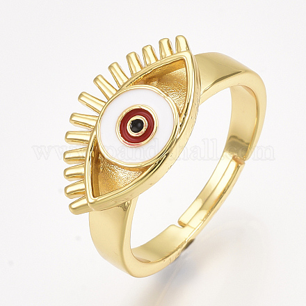 調節可能な真鍮の指指輪  エナメル  目  レッド  サイズ8  18mm RJEW-S044-058A-1