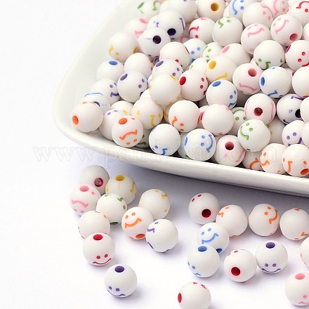 Perles acryliques rondes avec visage souriant de style artisanal MACR-S245-12-1