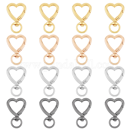 DICOSMETIC 16Pcs 4 Colors Keychain Clips Heart Zinc Alloy Swivel Clasps Colorful Heart Shaped Swivel Snap Hooks Glossy Swivel Hook Clasps Gate Rings Assortment for DIY Crafts Jewelry Making FIND-DC0004-52-1