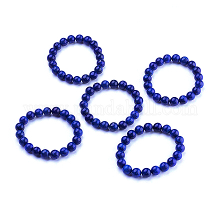 Pulsera elástica con cuentas de lapislázuli teñido natural BJEW-F203-11-1