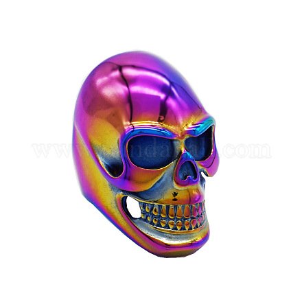 Bague tête de mort en acier inoxydable couleur arc-en-ciel SKUL-PW0002-021C-M-1