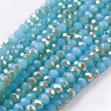 Imitation Jade Half Plated Faceted Rondelle Electroplate Glass Beads Strands X-EGLA-D020-3x2mm-38-1